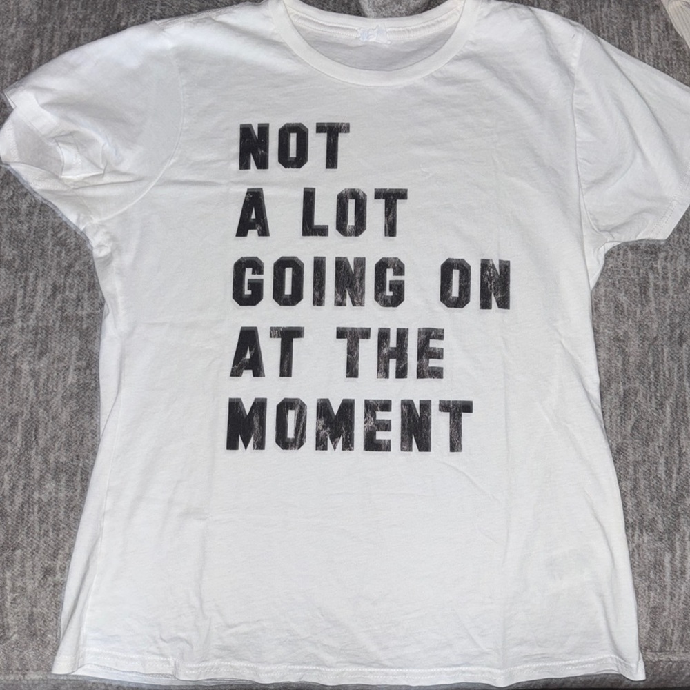 White Graphic T-Shirt with Black Text